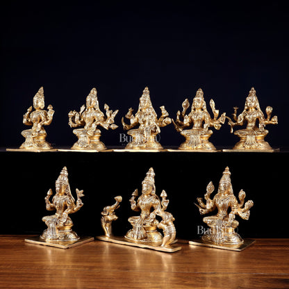 Ashtalakshmi Superfine Brass Idols - 5 Inch enhanced carvings - Budhshiv.com