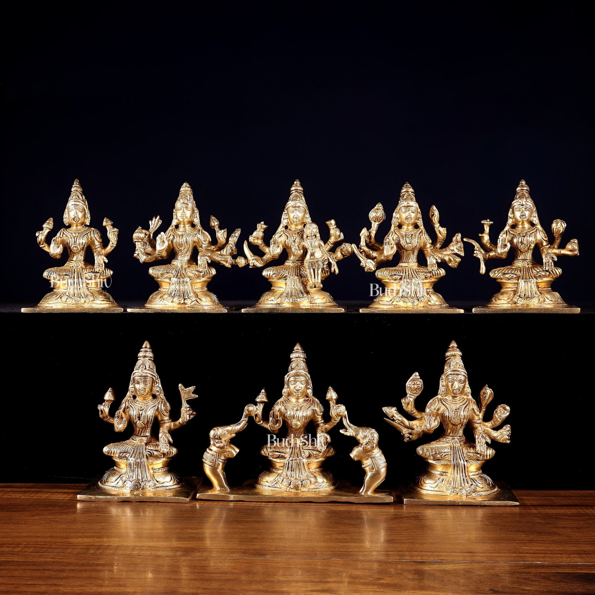 Ashtalakshmi Superfine Brass Idols - 5 Inch enhanced carvings - Budhshiv.com