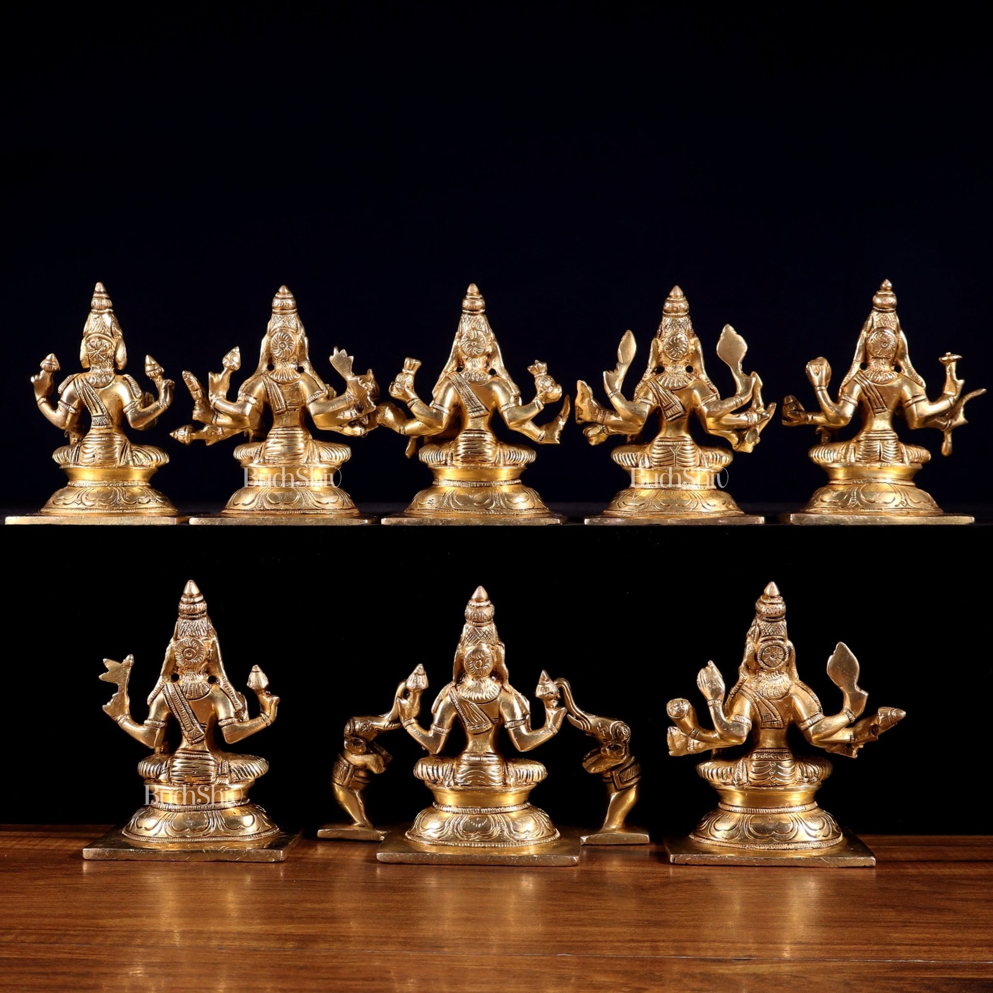 Ashtalakshmi Superfine Brass Idols - 5 Inch enhanced carvings - Budhshiv.com