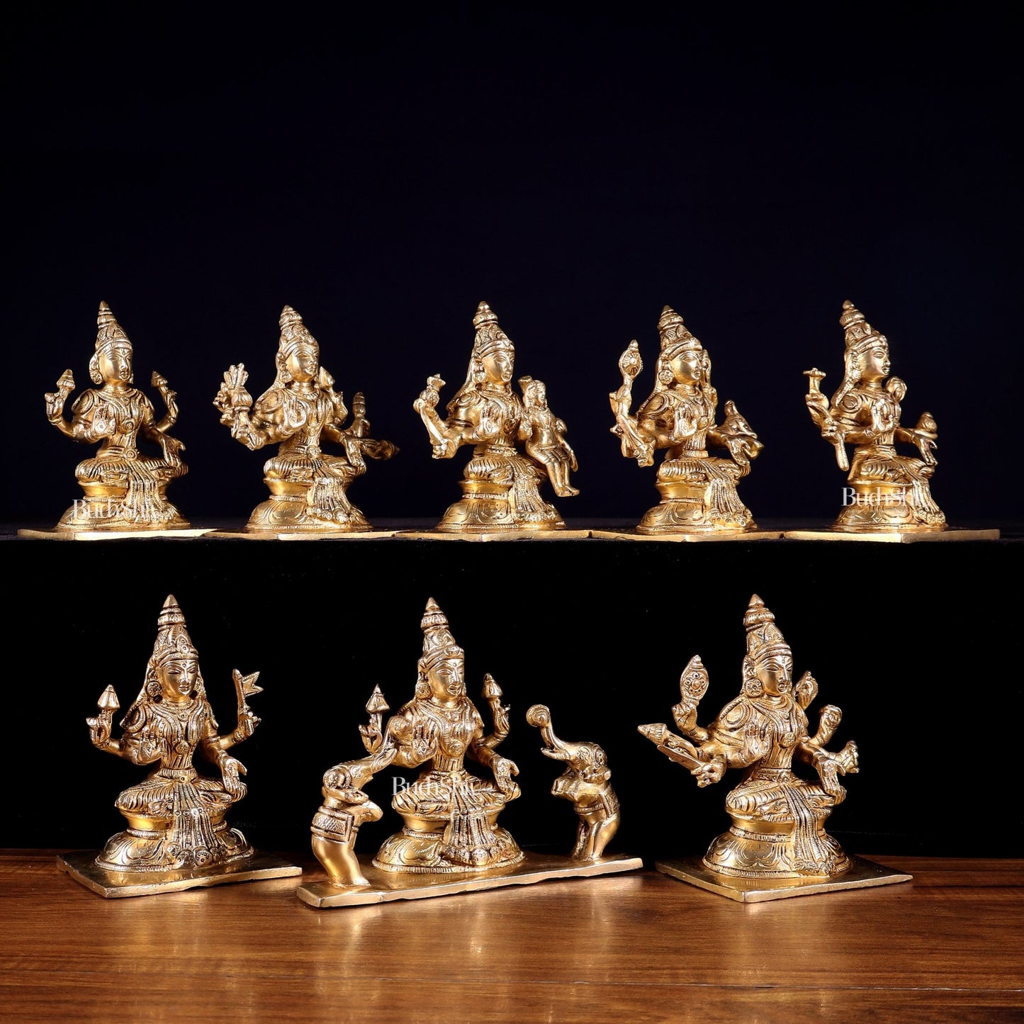 Ashtalakshmi Superfine Brass Idols - 5 Inch enhanced carvings - Budhshiv.com