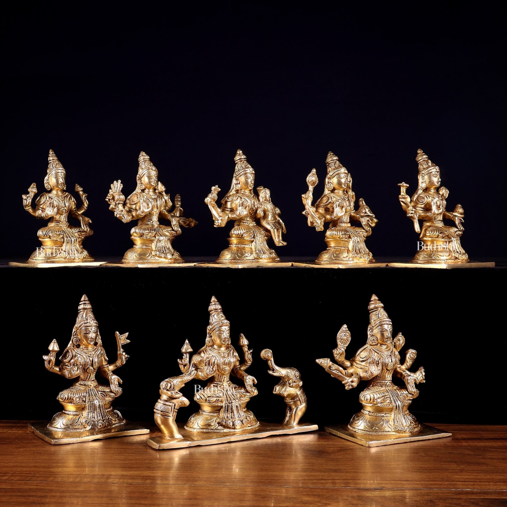 Ashtalakshmi Superfine Brass Idols - 5 Inch enhanced carvings - Budhshiv.com