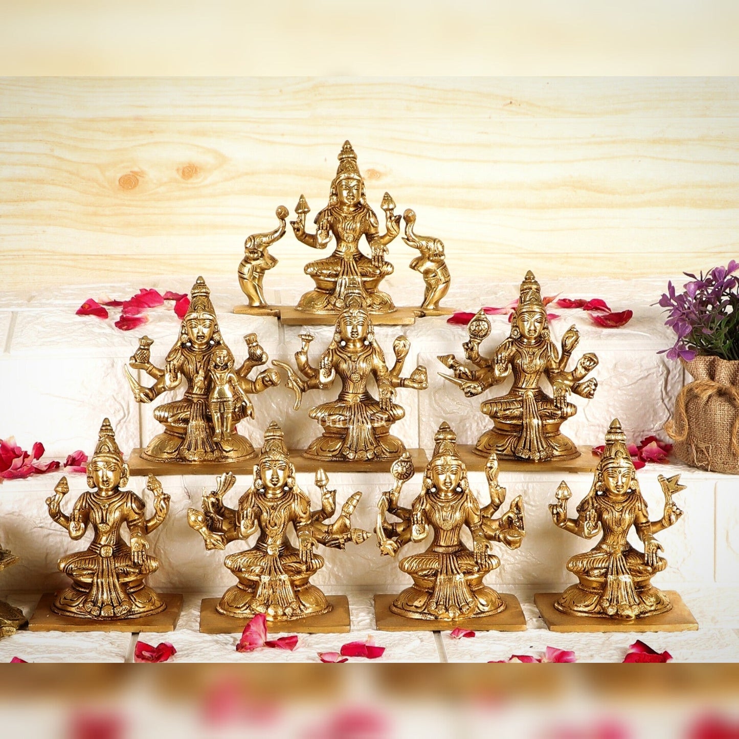 Ashtalakshmi Superfine Brass Idols - 5 Inches | BudhShiv - Budhshiv.com