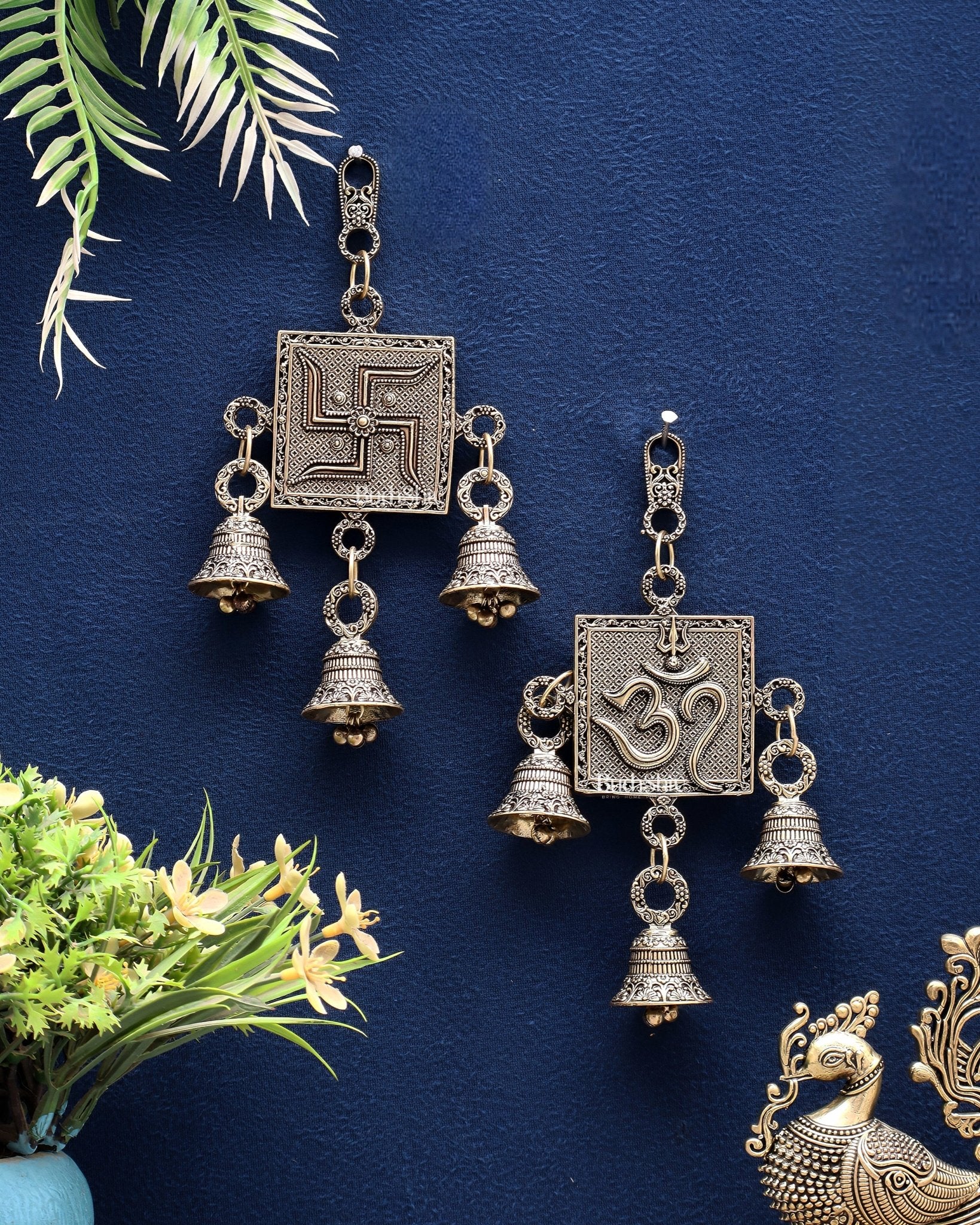 Auspicious Brass Wall Hanging Combo – Om & Swastik 6.5" - Budhshiv.com