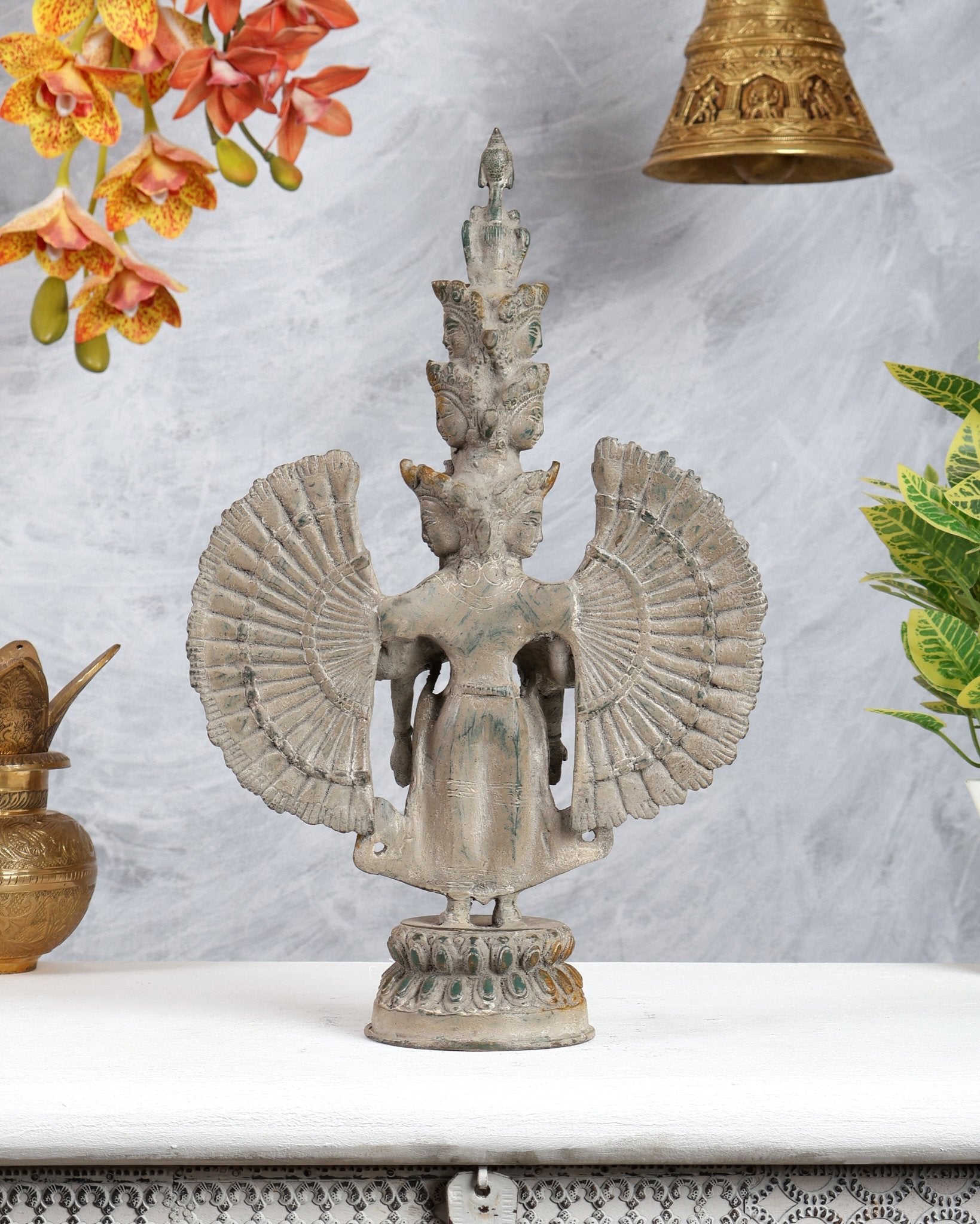 Avalokiteshvara Brass Statue with Eleven Heads & Multiple Arms 14 inch - Budhshiv.com