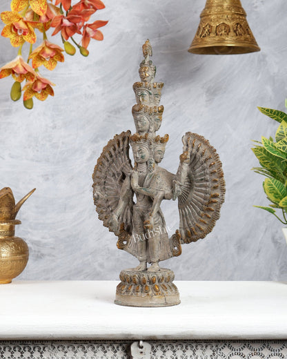 Avalokiteshvara Brass Statue with Eleven Heads & Multiple Arms 14 inch - Budhshiv.com