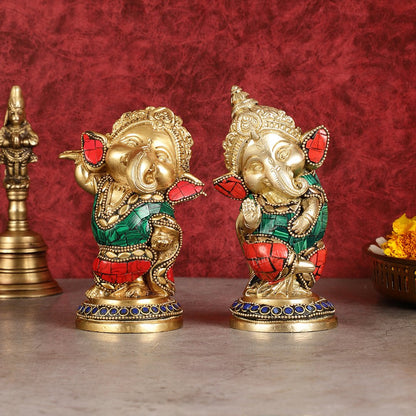 Baby Ganesha Brass Idols pair 5 " Stonework - Budhshiv.com