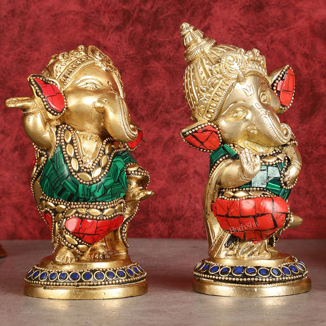 Baby Ganesha Brass Idols pair 5 " Stonework - Budhshiv.com