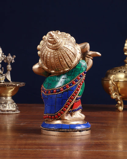 Baby Ganesha Dancing Brass Idol 5" Stonework - Budhshiv.com