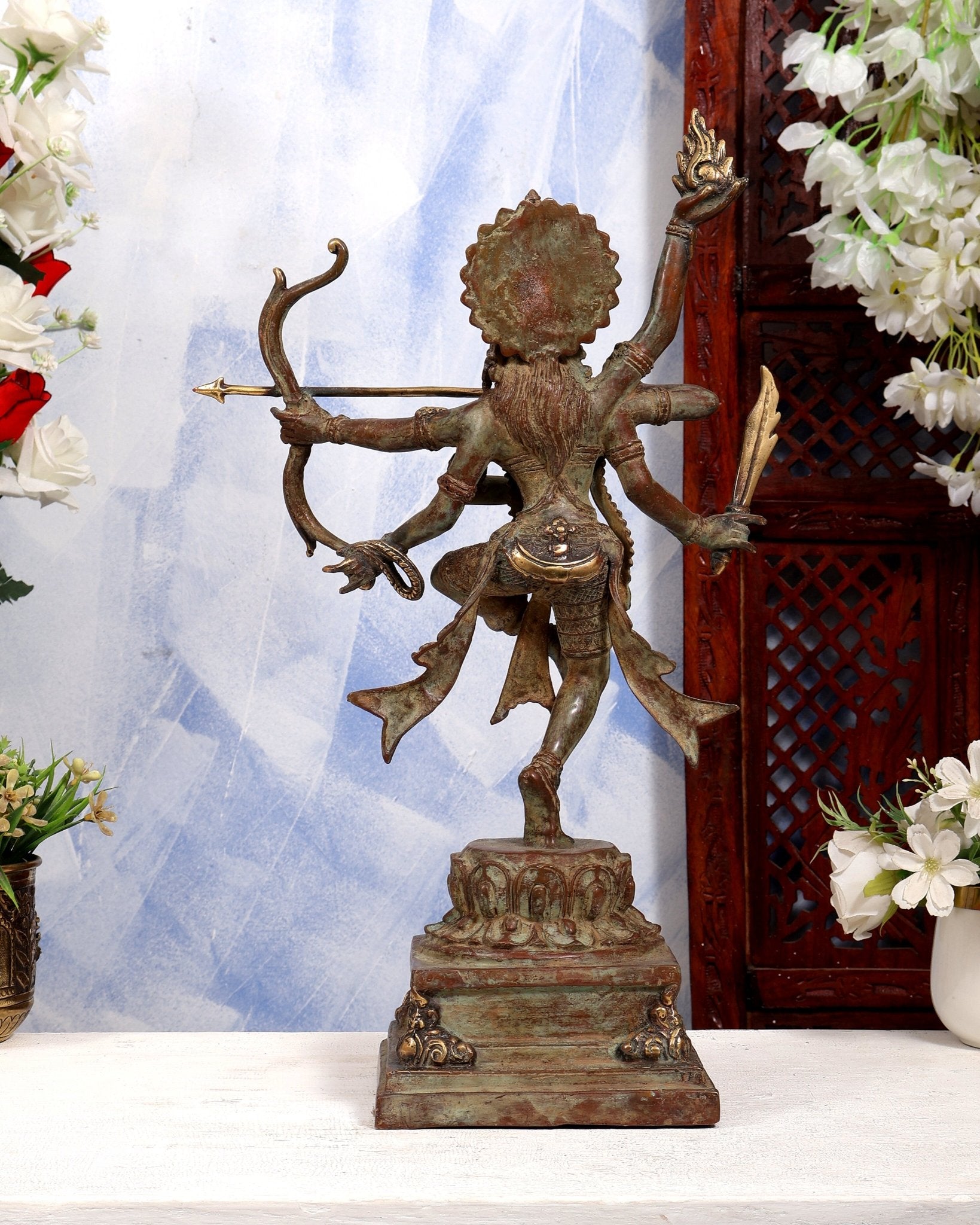 Balinese Bronze Goddess Durga Shakti Shooting Arrow Sculpture | Pure Bronze Warrior Goddess | Sacred Art 18 inch - Budhshiv.com