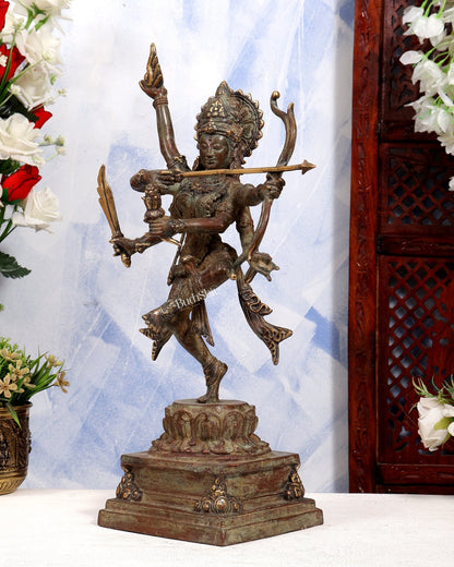 Balinese Bronze Goddess Durga Shakti Shooting Arrow Sculpture | Pure Bronze Warrior Goddess | Sacred Art 18 inch - Budhshiv.com