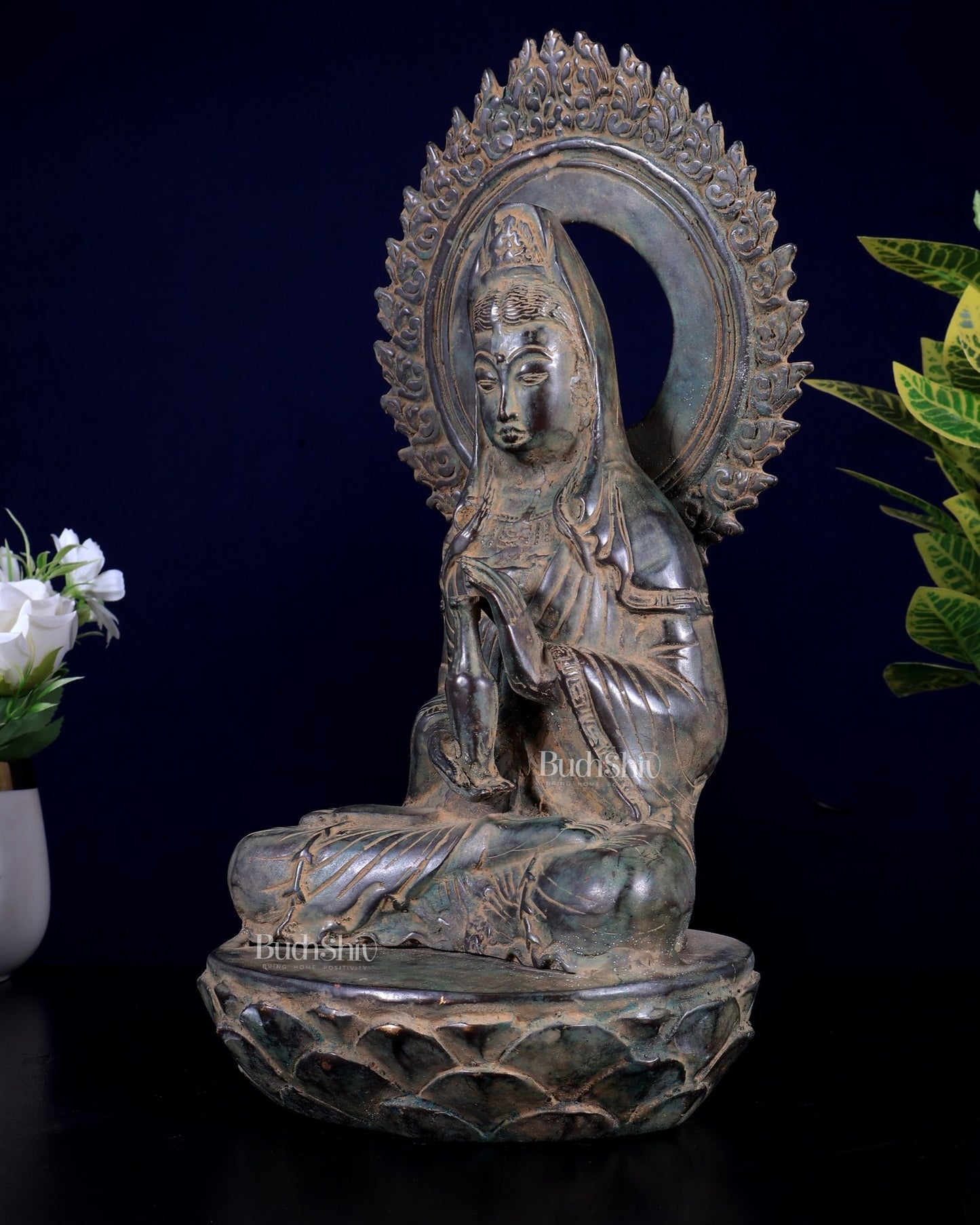 Balinese Bronze Guanyin Bodhisattva Statue | 12" Oriental Art - Budhshiv.com