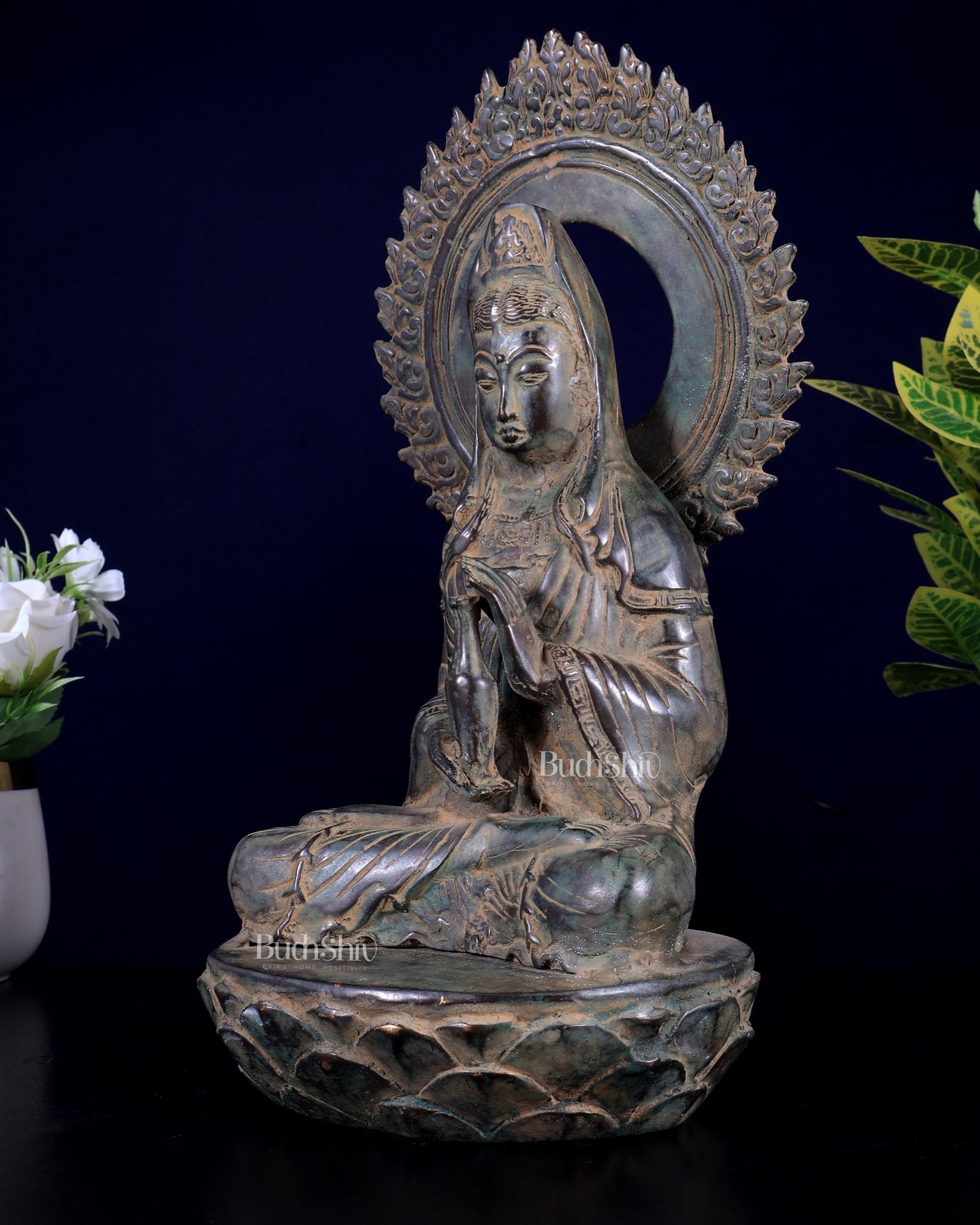 Balinese Bronze Guanyin Bodhisattva Statue | 12" Oriental Art - Budhshiv.com