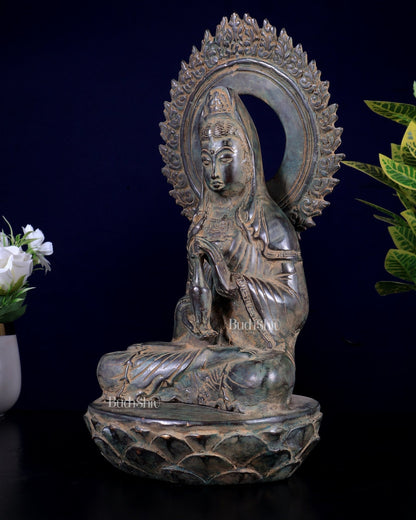 Balinese Bronze Guanyin Bodhisattva Statue | 12" Oriental Art - Budhshiv.com