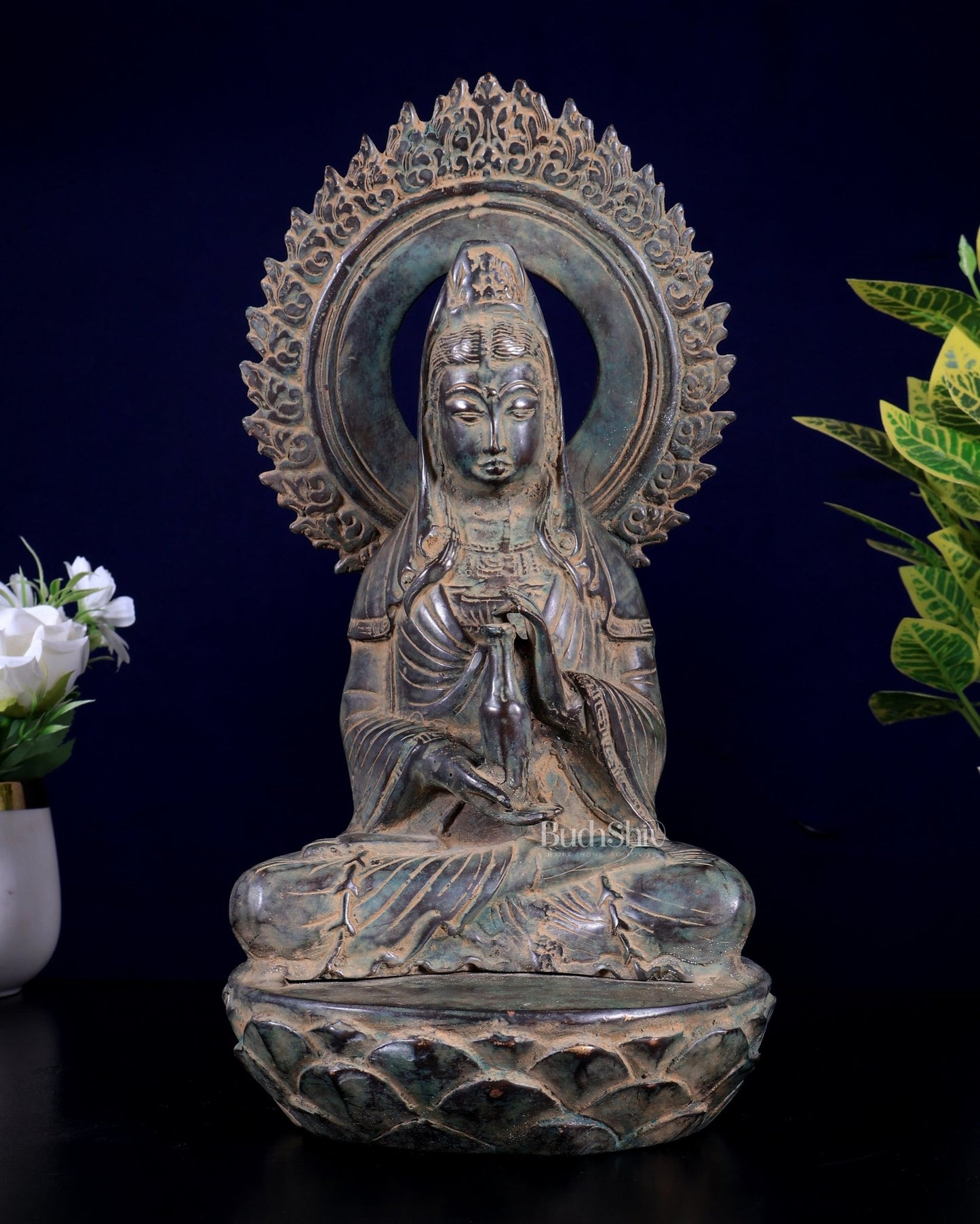 Balinese Bronze Guanyin Bodhisattva Statue | 12" Oriental Art - Budhshiv.com
