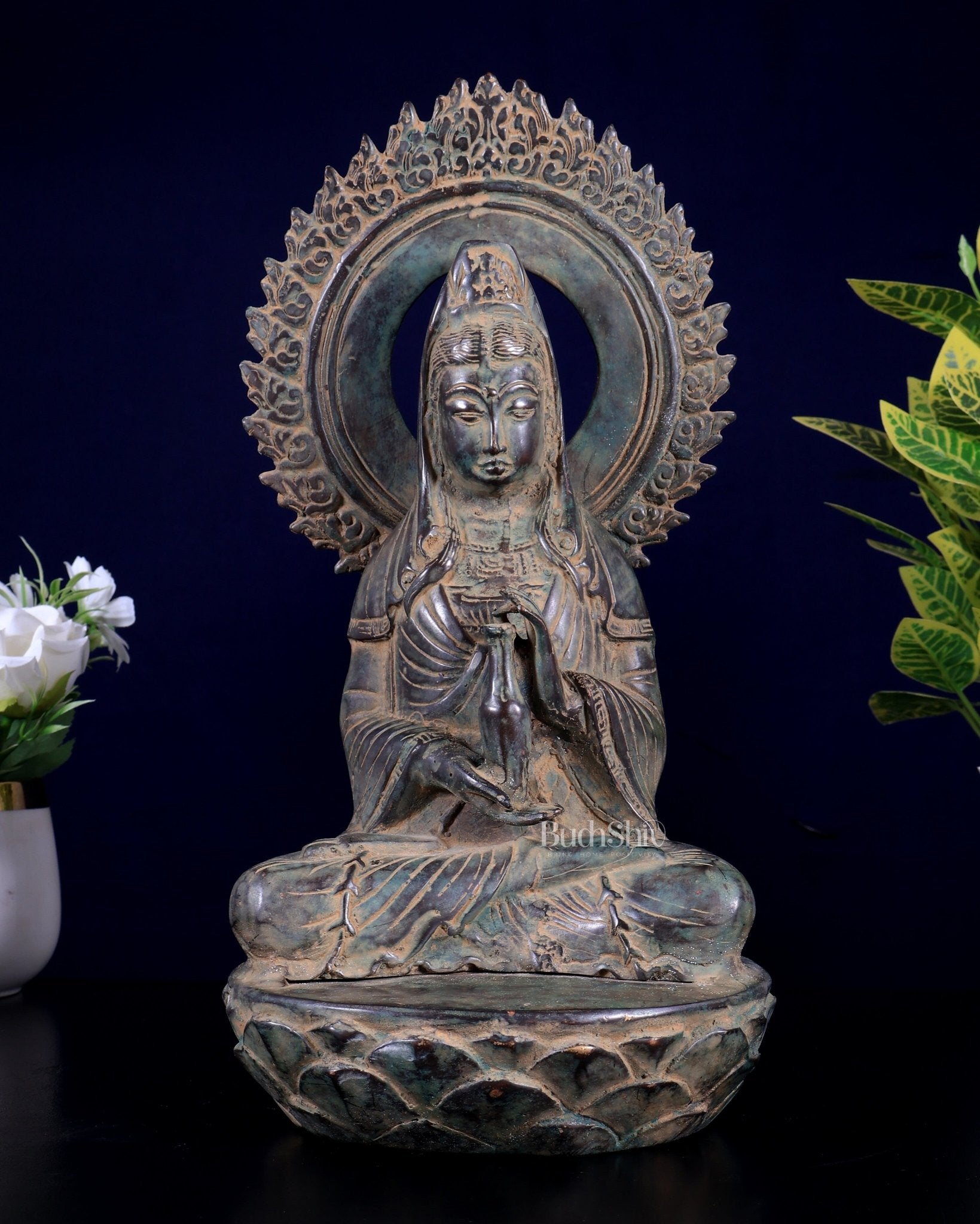 Balinese Bronze Guanyin Bodhisattva Statue | 12" Oriental Art - Budhshiv.com