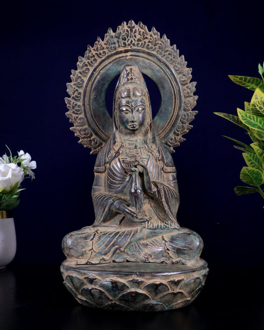 Balinese Bronze Guanyin Bodhisattva Statue | 12" Oriental Art - Budhshiv.com