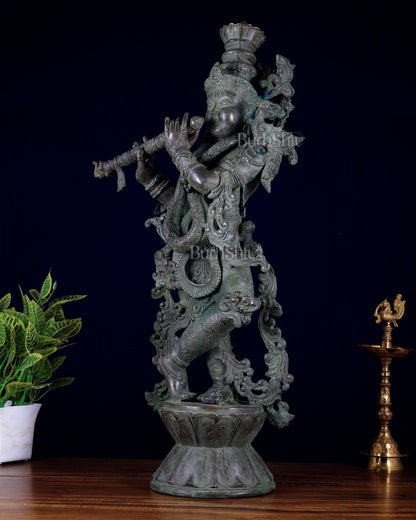 Balinese Bronze Krishna Statue 27 inch - Budhshiv.com