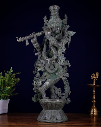 Balinese Bronze Krishna Statue 27 inch - Budhshiv.com
