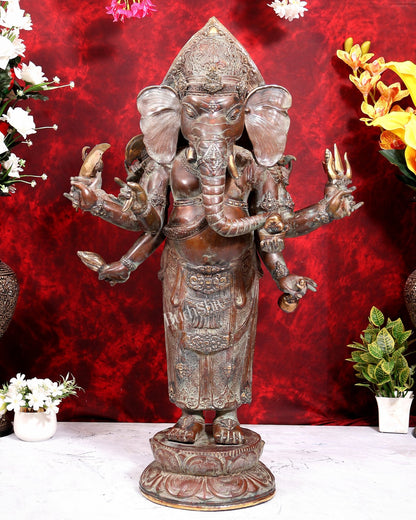 Balinese Bronze Large 10-Armed Standing Ganesha Statue | 37 Inch Grand Temple Sculpture - Budhshiv.com