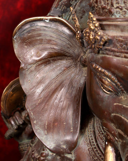 Balinese Bronze Large 10-Armed Standing Ganesha Statue | 37 Inch Grand Temple Sculpture - Budhshiv.com