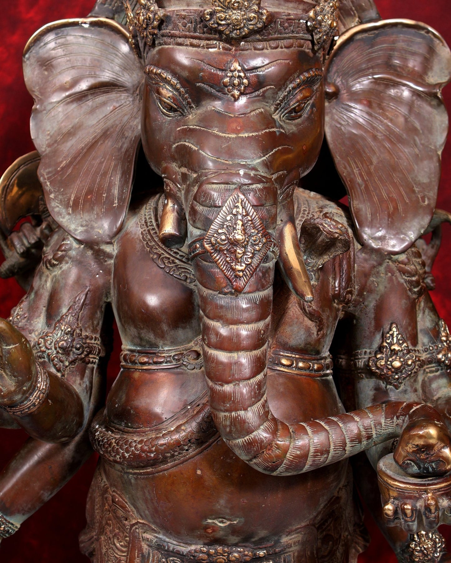 Balinese Bronze Large 10-Armed Standing Ganesha Statue | 37 Inch Grand Temple Sculpture - Budhshiv.com