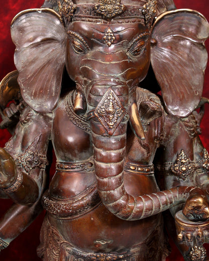 Balinese Bronze Large 10-Armed Standing Ganesha Statue | 37 Inch Grand Temple Sculpture - Budhshiv.com