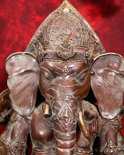Balinese Bronze Large 10-Armed Standing Ganesha Statue | 37 Inch Grand Temple Sculpture - Budhshiv.com