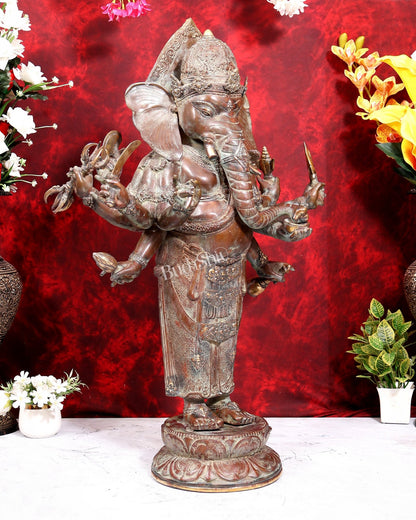 Balinese Bronze Large 10-Armed Standing Ganesha Statue | 37 Inch Grand Temple Sculpture - Budhshiv.com