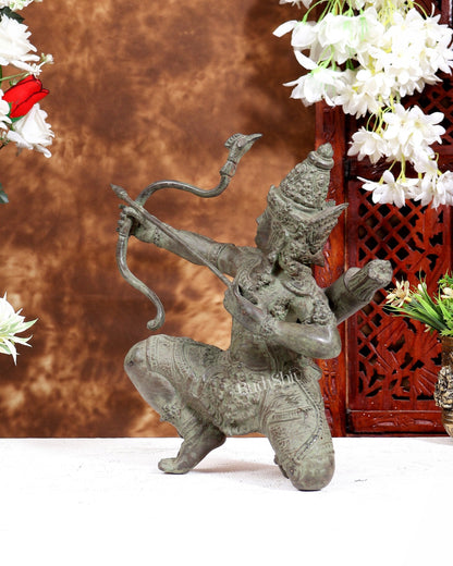 Balinese Bronze Lord Ram Final Arrow Sculpture | Kneeling Rama Defeating Ravana | Handcrafted Bronze Statue 10 inch - Budhshiv.com