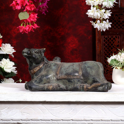 Balinese Bronze Nandi Statue | Vintage Sculpture | Handcrafted Bronze Shiva Vahana 13.5 inch - Budhshiv.com