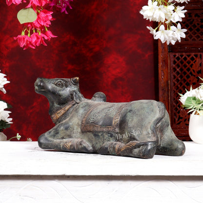 Balinese Bronze Nandi Statue | Vintage Sculpture | Handcrafted Bronze Shiva Vahana 13.5 inch - Budhshiv.com