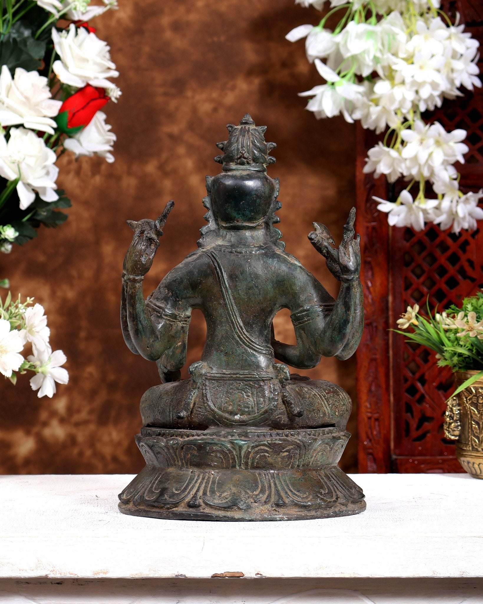 Balinese Bronze Shiva Statue | 11" Six-Armed Seated Idol - Budhshiv.com