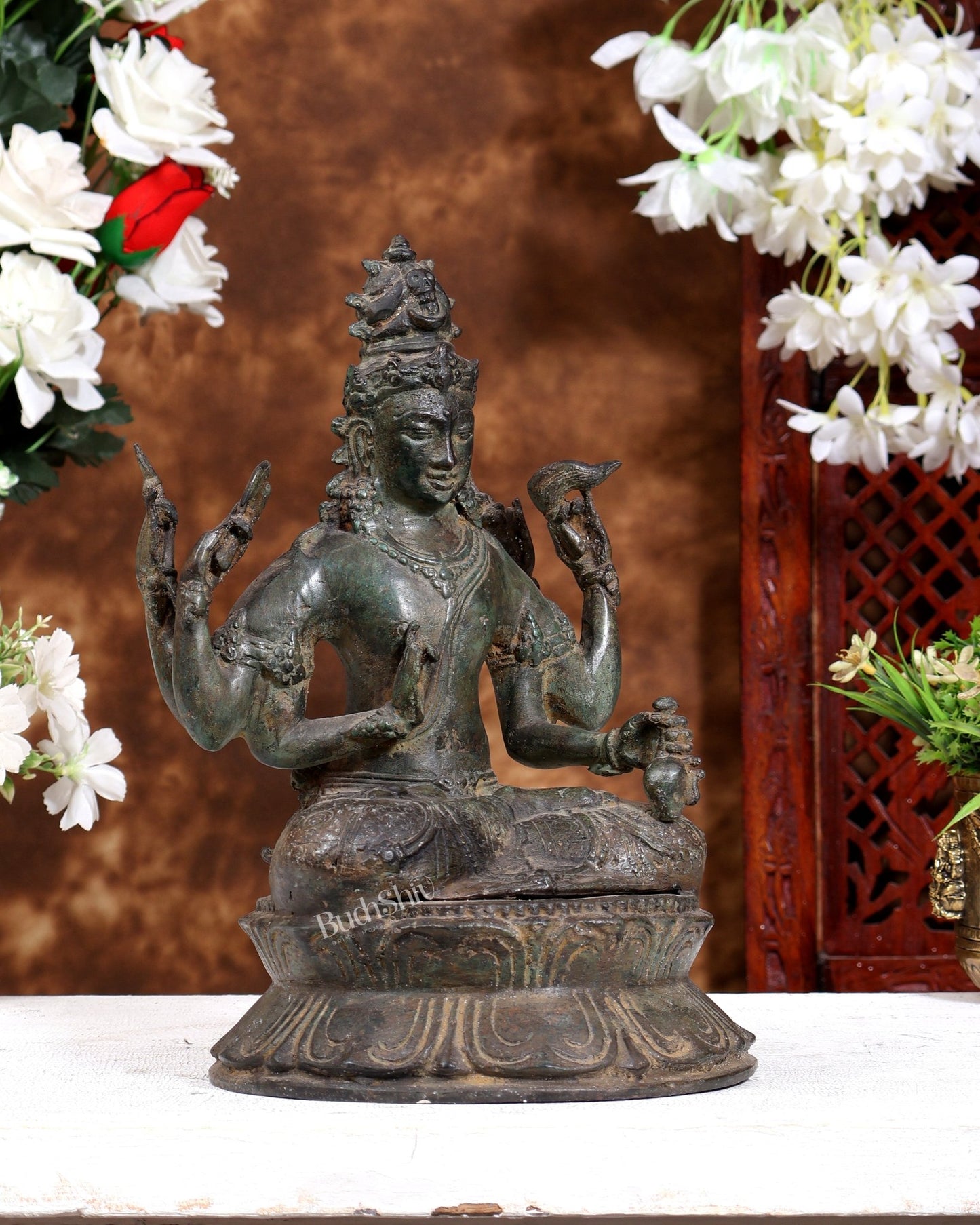 Balinese Bronze Shiva Statue | 11" Six-Armed Seated Idol - Budhshiv.com