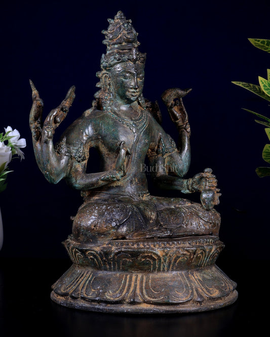 Balinese Bronze Shiva Statue | 11" Six - Armed Seated Idol - Budhshiv.com