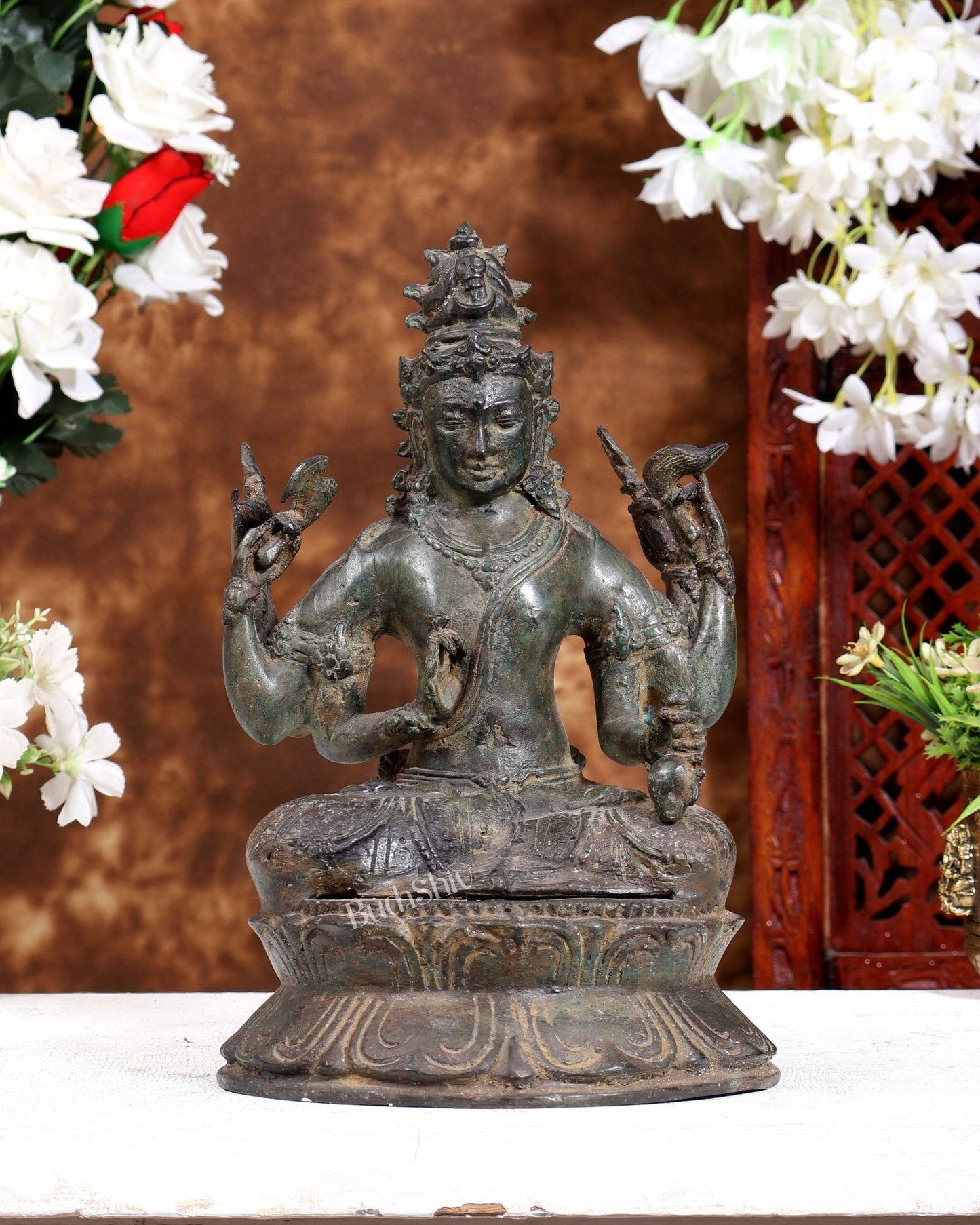 Balinese Bronze Shiva Statue | 11" Six-Armed Seated Idol - Budhshiv.com