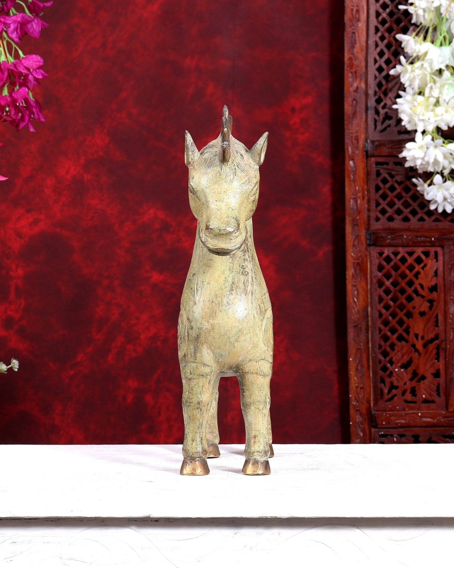 Balinese Bronze Standing unicorn Horse | 14.7 inch - Budhshiv.com
