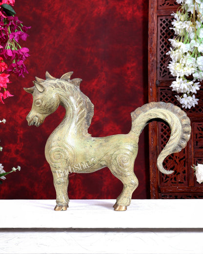 Balinese Bronze Standing unicorn Horse | 14.7 inch - Budhshiv.com