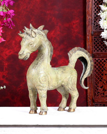 Balinese Bronze Standing unicorn Horse | 14.7 inch - Budhshiv.com