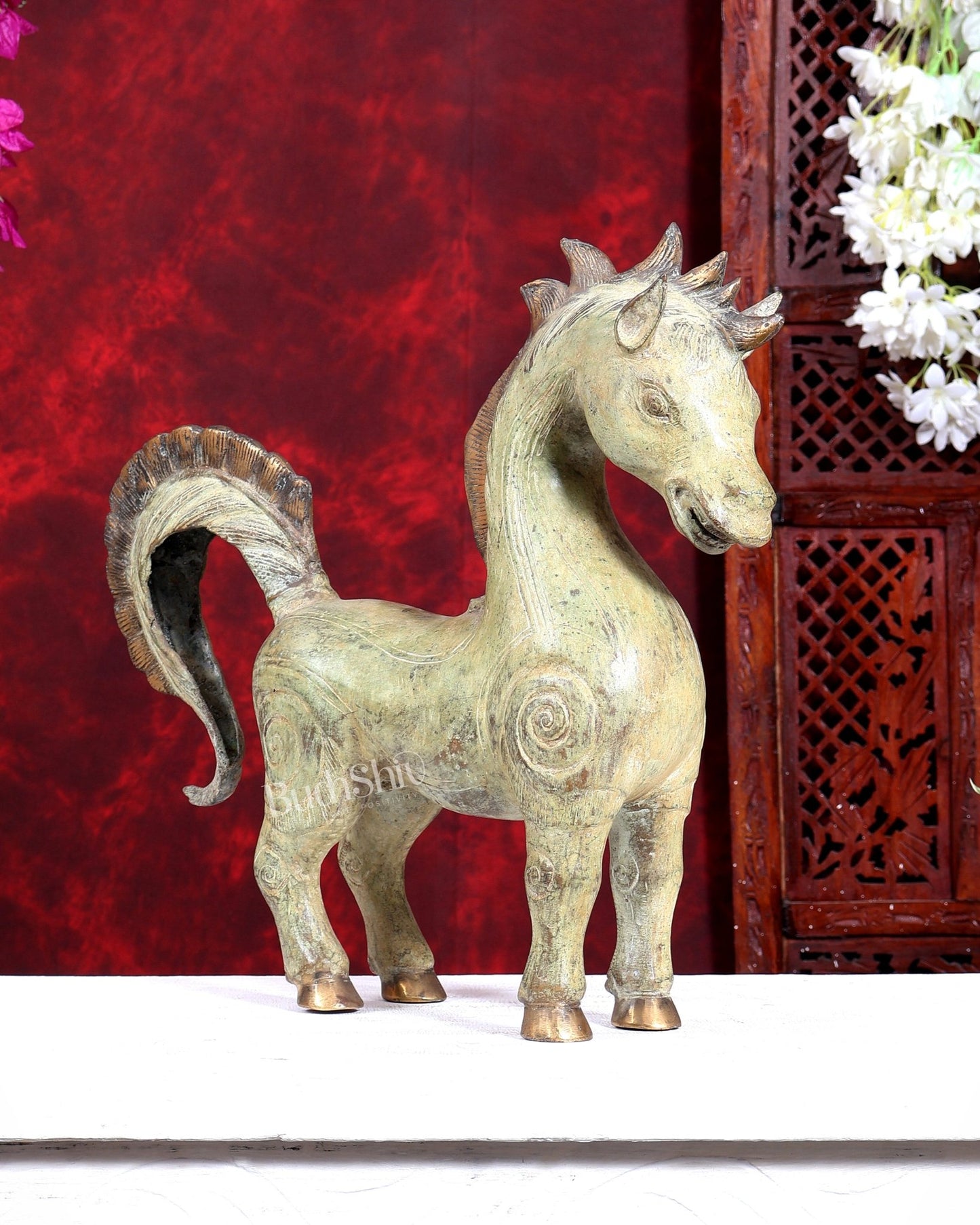 Balinese Bronze Standing unicorn Horse | 14.7 inch - Budhshiv.com