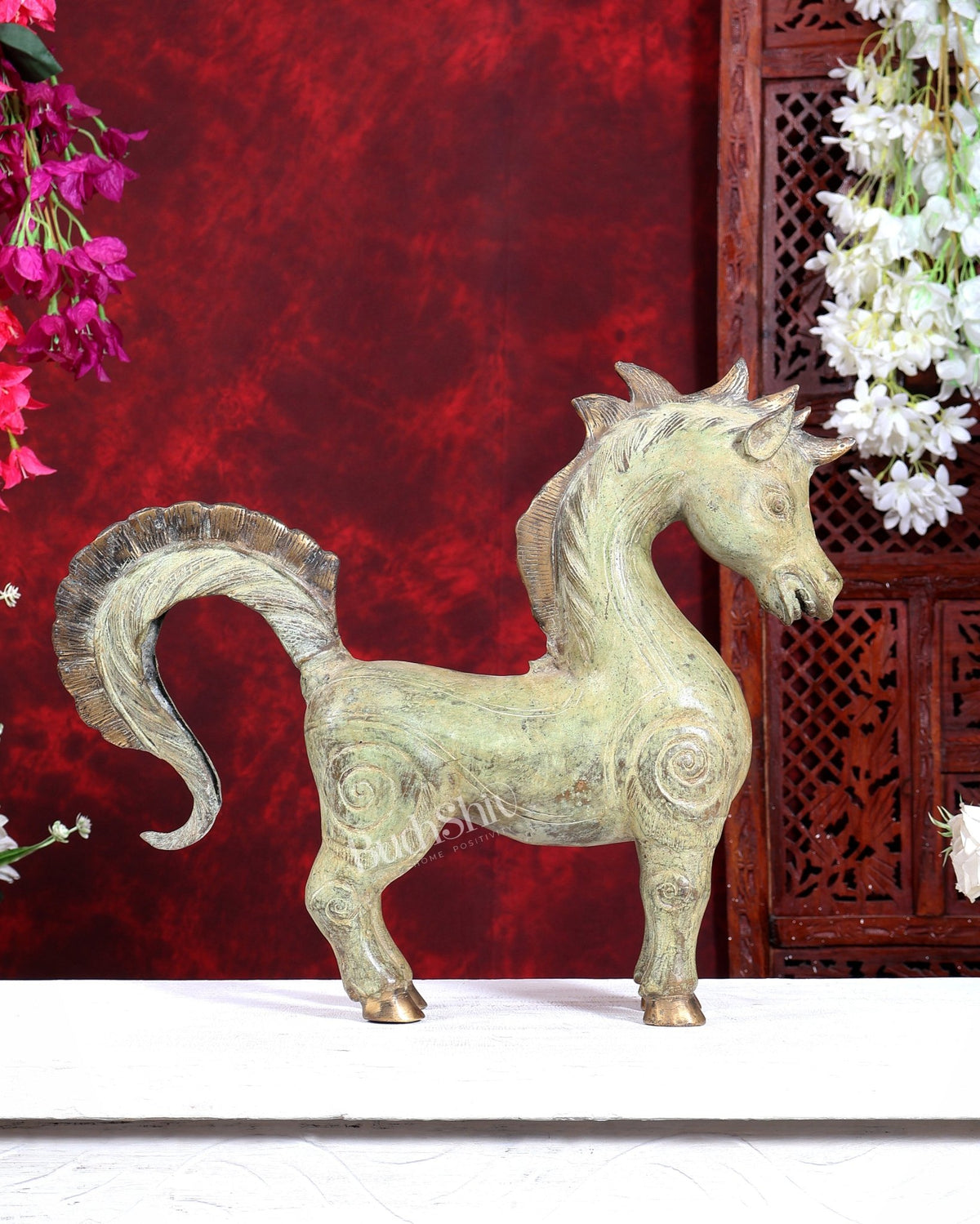 Balinese Bronze Standing unicorn Horse | 14.7 inch - Budhshiv.com