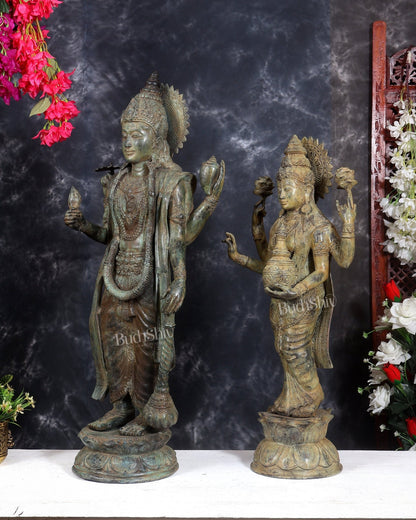 Balinese Bronze Vishnu & Lakshmi Standing Idol Pair 33 inch - Budhshiv.com