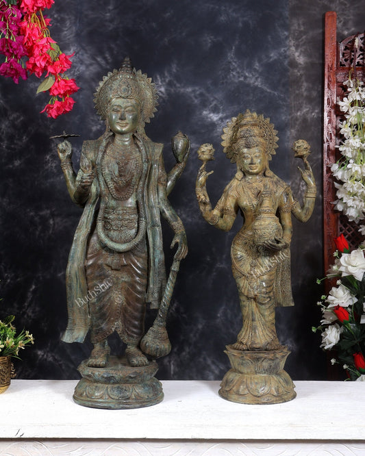 Balinese Bronze Vishnu & Lakshmi Standing Idol Pair 33 inch - Budhshiv.com