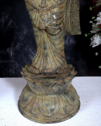 Balinese Bronze Vishnu & Lakshmi Standing Idol Pair 33 inch - Budhshiv.com