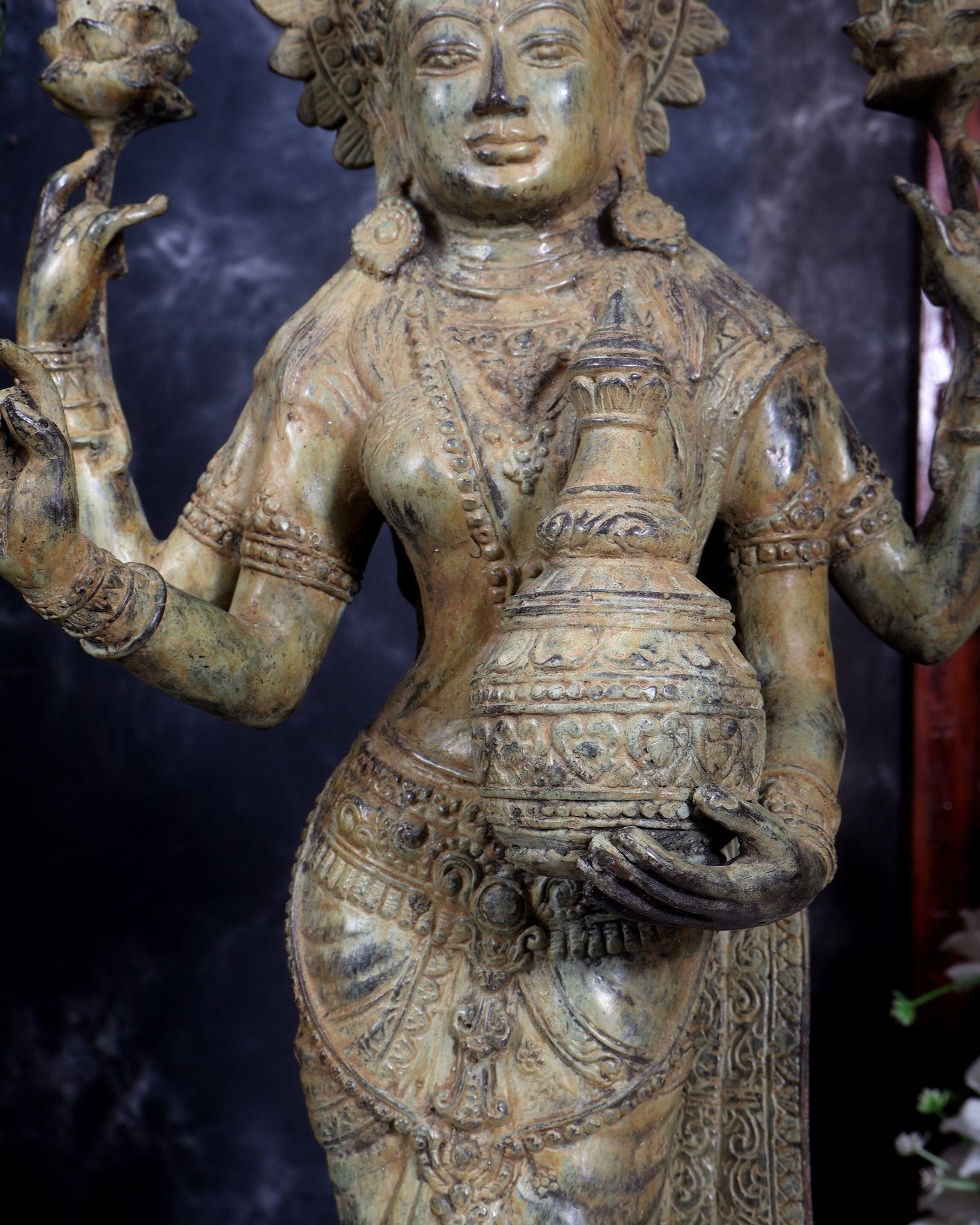 Balinese Bronze Vishnu & Lakshmi Standing Idol Pair 33 inch - Budhshiv.com