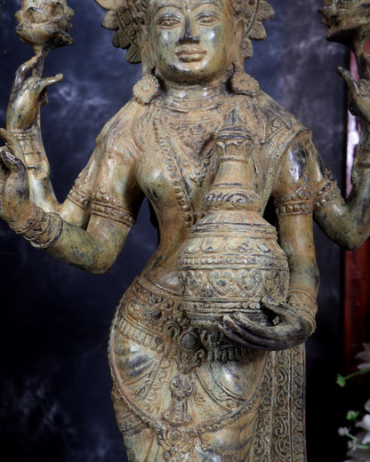 Balinese Bronze Vishnu & Lakshmi Standing Idol Pair 33 inch - Budhshiv.com