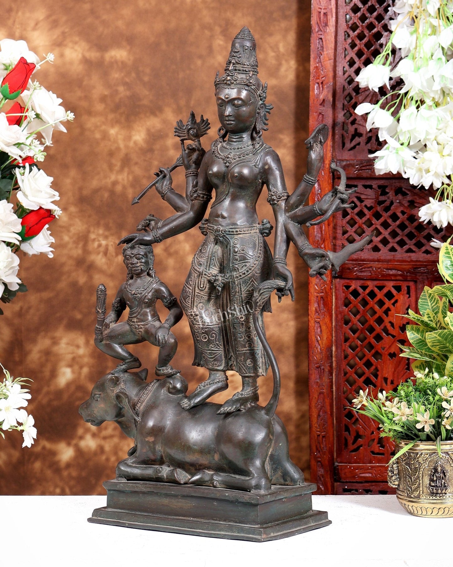 Balinese Durga Statue in Antique Patina 22 inch tall - Budhshiv.com