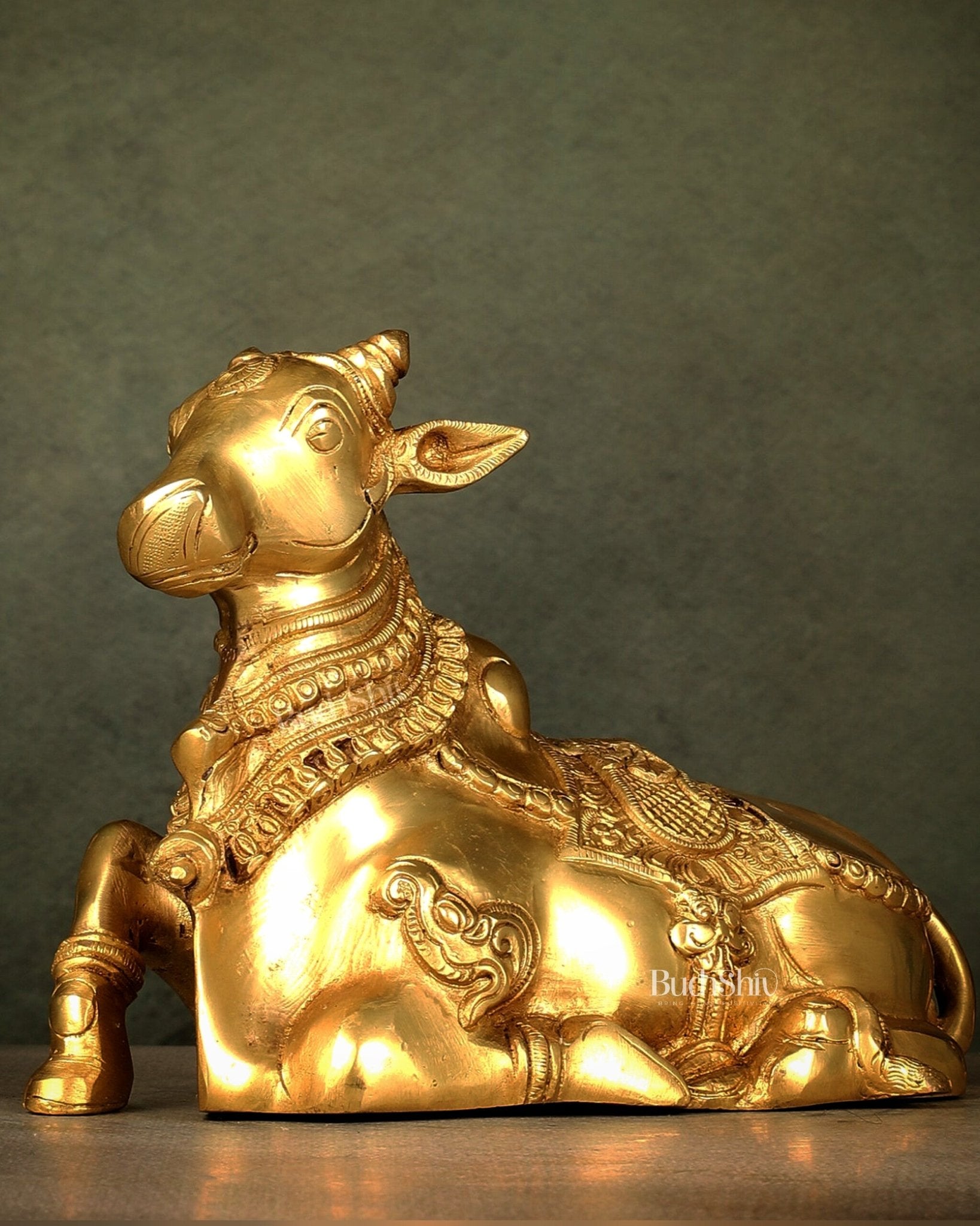 Beautiful Brass Nandi Statue with Intricate Carvings - Budhshiv.com