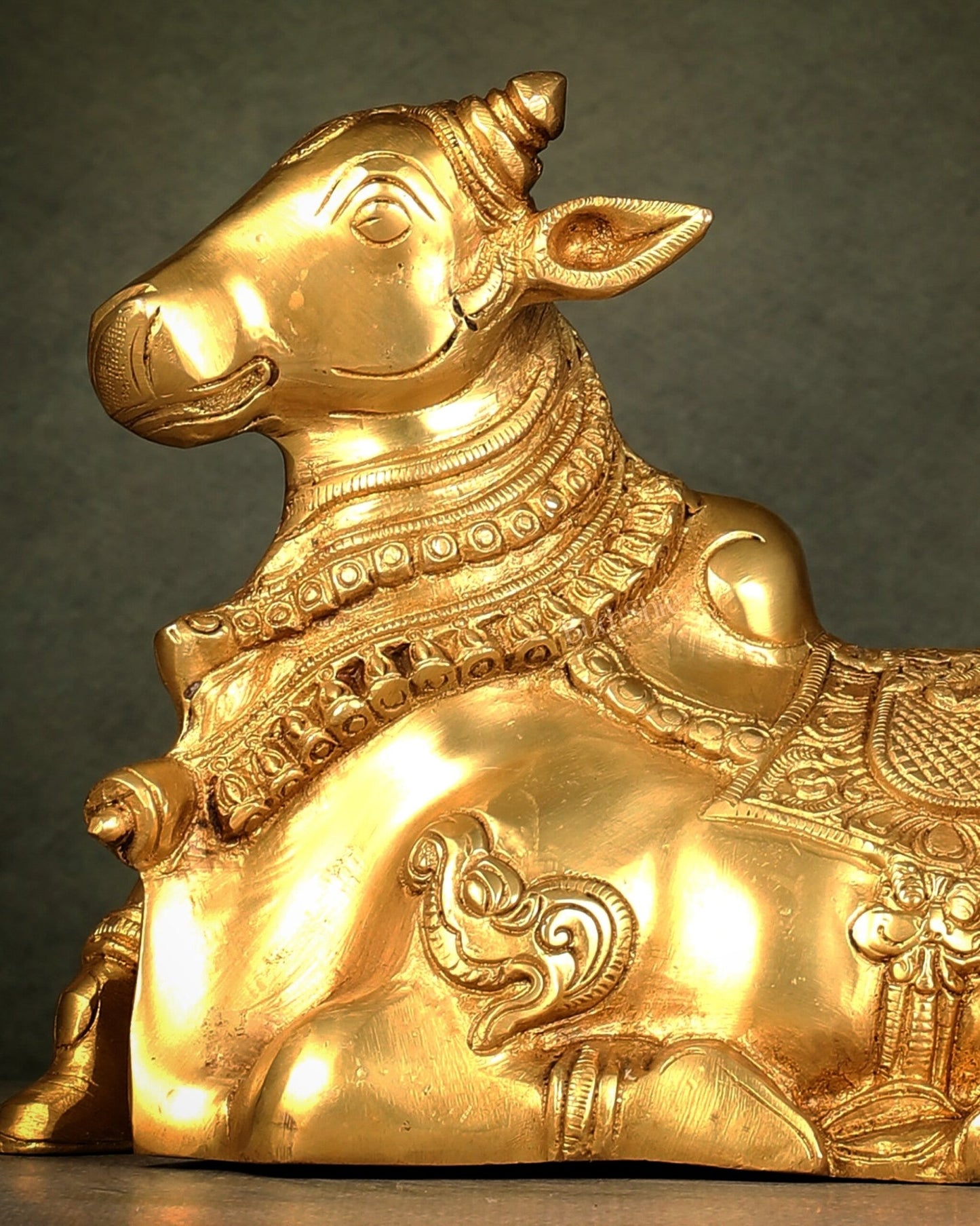 Beautiful Brass Nandi Statue with Intricate Carvings - Budhshiv.com