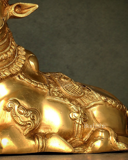 Beautiful Brass Nandi Statue with Intricate Carvings - Budhshiv.com