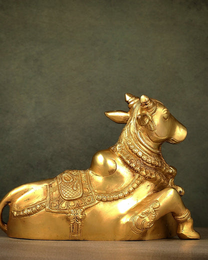 Beautiful Brass Nandi Statue with Intricate Carvings - Budhshiv.com